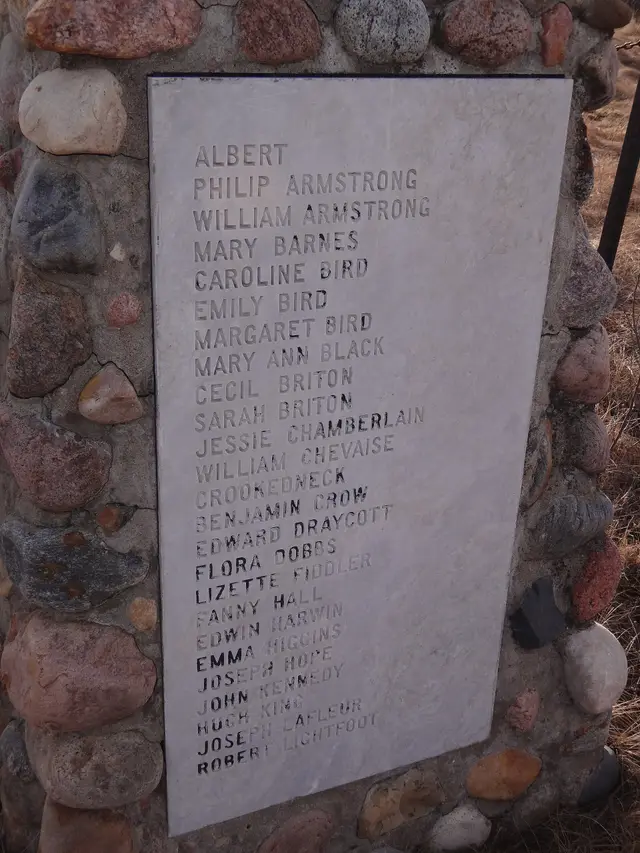 Battleford Industrial School cemetery cairn name panel