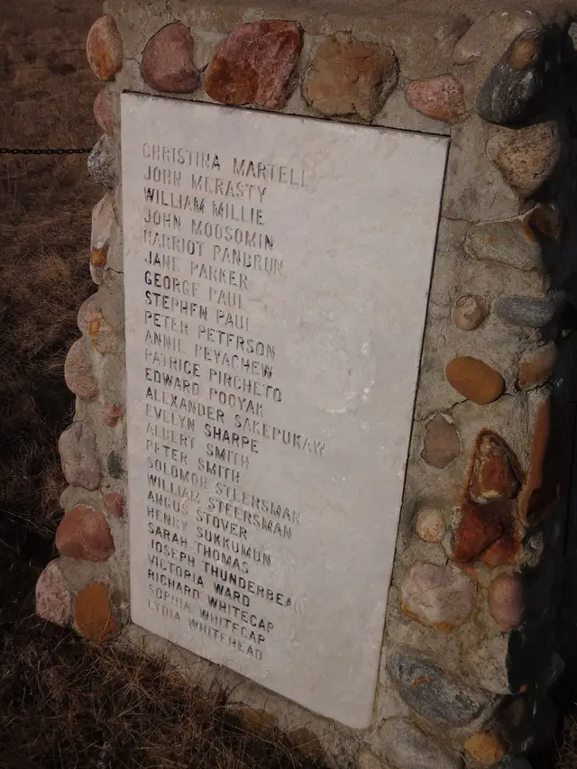 Battleford Industrial School cemetery cairn name panel